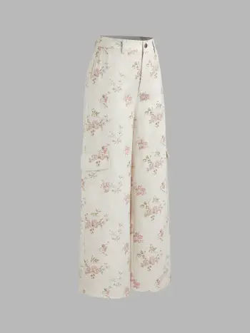 Floral Cargo Wide Leg Pants